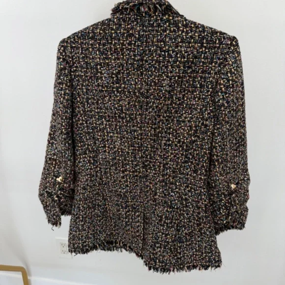 Cinq a Sept Khloe Tweed Blazer Multi Colored Heart Buttons Size 6